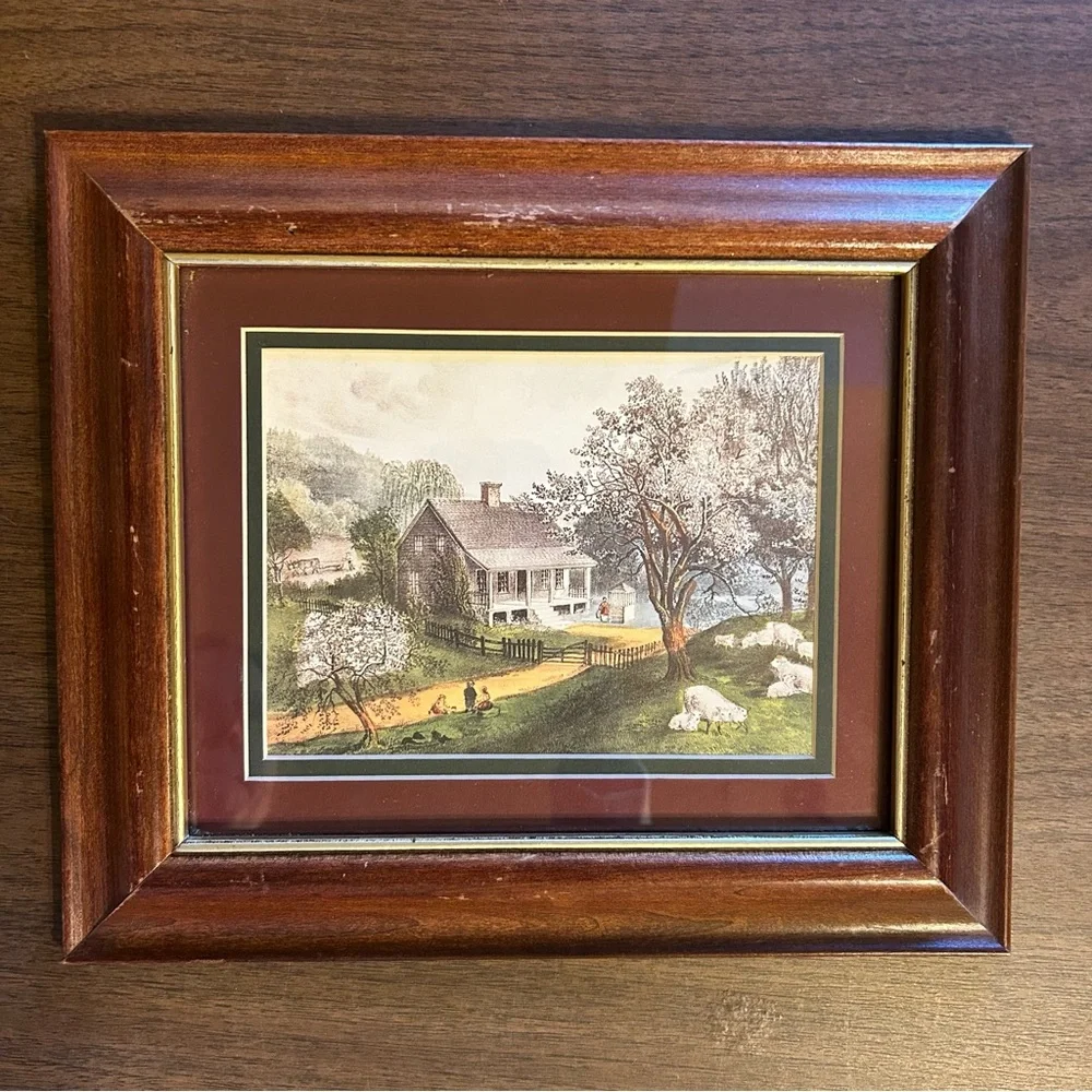 Vintage Lot Of 2 Wood Framed Currier and Ives American Homestead Prints Rustic - Picture 5 of 9